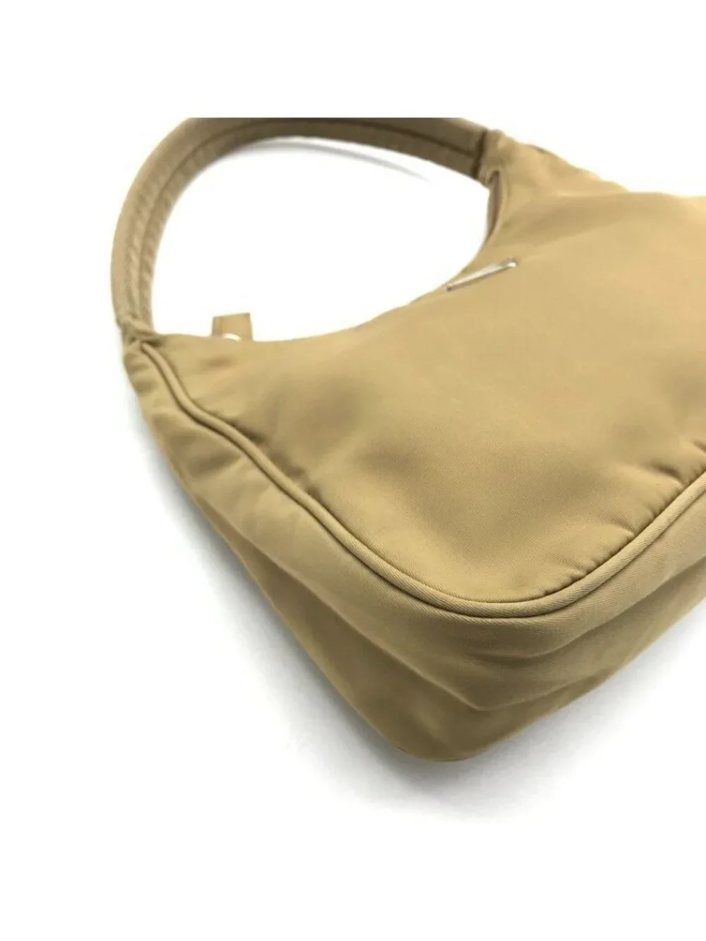 Prada Hand Triangle Plate Pouch Nylon Lightweight Simple Beige